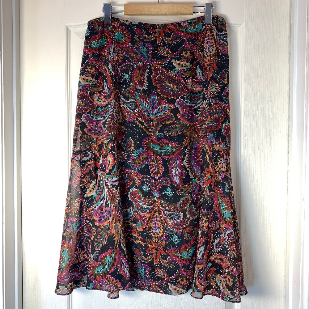 Coldwater Creek Jupe fluide artistique multicolore style pinceau bohème PM 10-12
